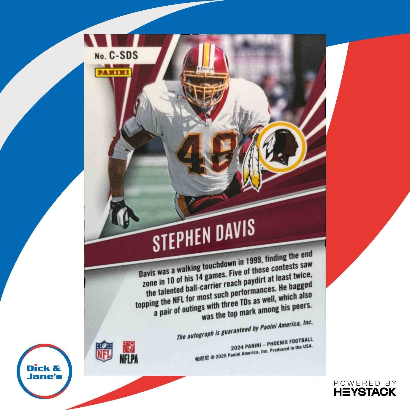 2024 Panini Phoenix Stephen Davis Calligraphy #C-SDS Auto Washington Redskins - Sports Cards