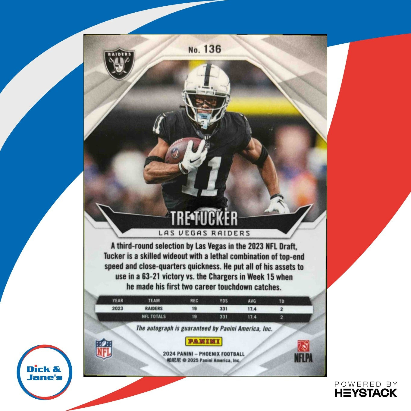 2024 Panini Phoenix Tre Tucker Auto Black Lazer #136 Raiders - Sports Cards
