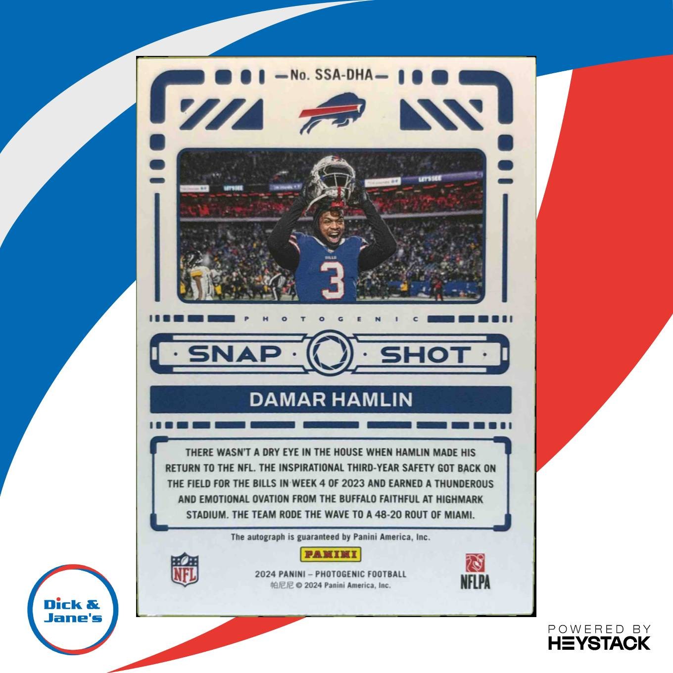 2024 Panini Photogenic Damar Hamlin Snapshots Auto #SSA-DHA Buffalo Bills - Sports Cards