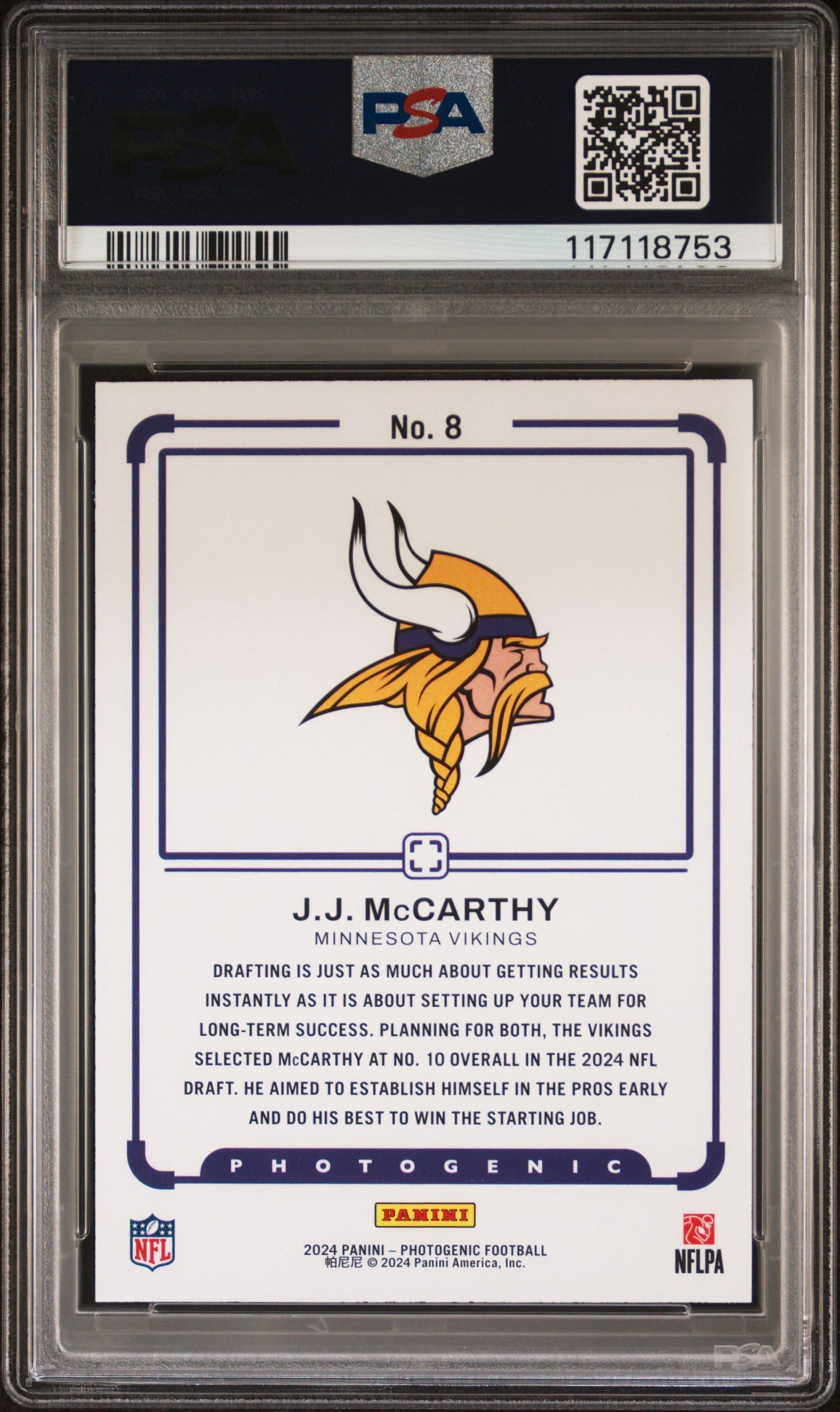 2024 Panini Photogenic Draft Snapshots JJ Mccarthy Orange 10/25 #8 PSA 9 - Graded Sports Cards