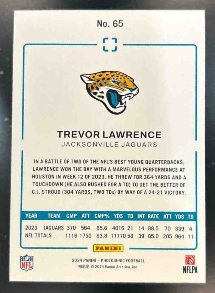 2024 Panini Photogenic Trevor Lawrence Blue /99 #65 Jacksonville Jaguars - Sports Cards