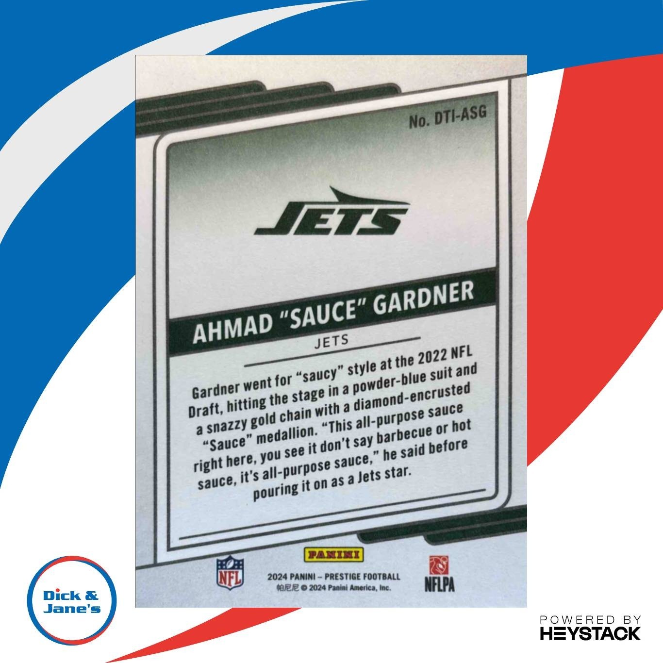 2024 Panini Prestige Ahmad ’Sauce’ Gardner Dress to Impress New York Jets - Sports Cards