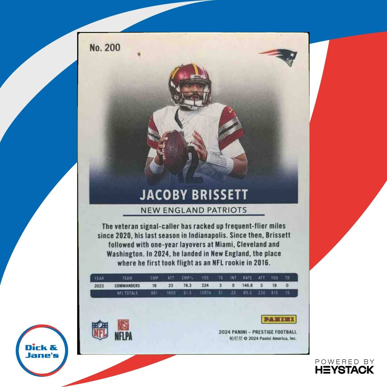 2024 Panini Prestige Jacoby Brissett Orange Xtra Points 30/50 #200 Patriots - Sports Cards