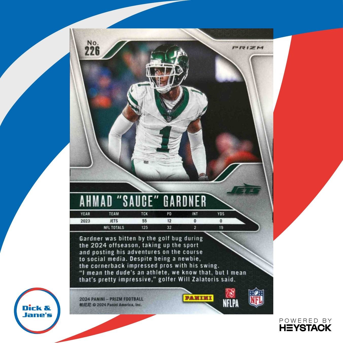 2024 Panini Prizm Ahmad ’Sauce’ Gardner Silver #226 New York Jets - Sports Cards