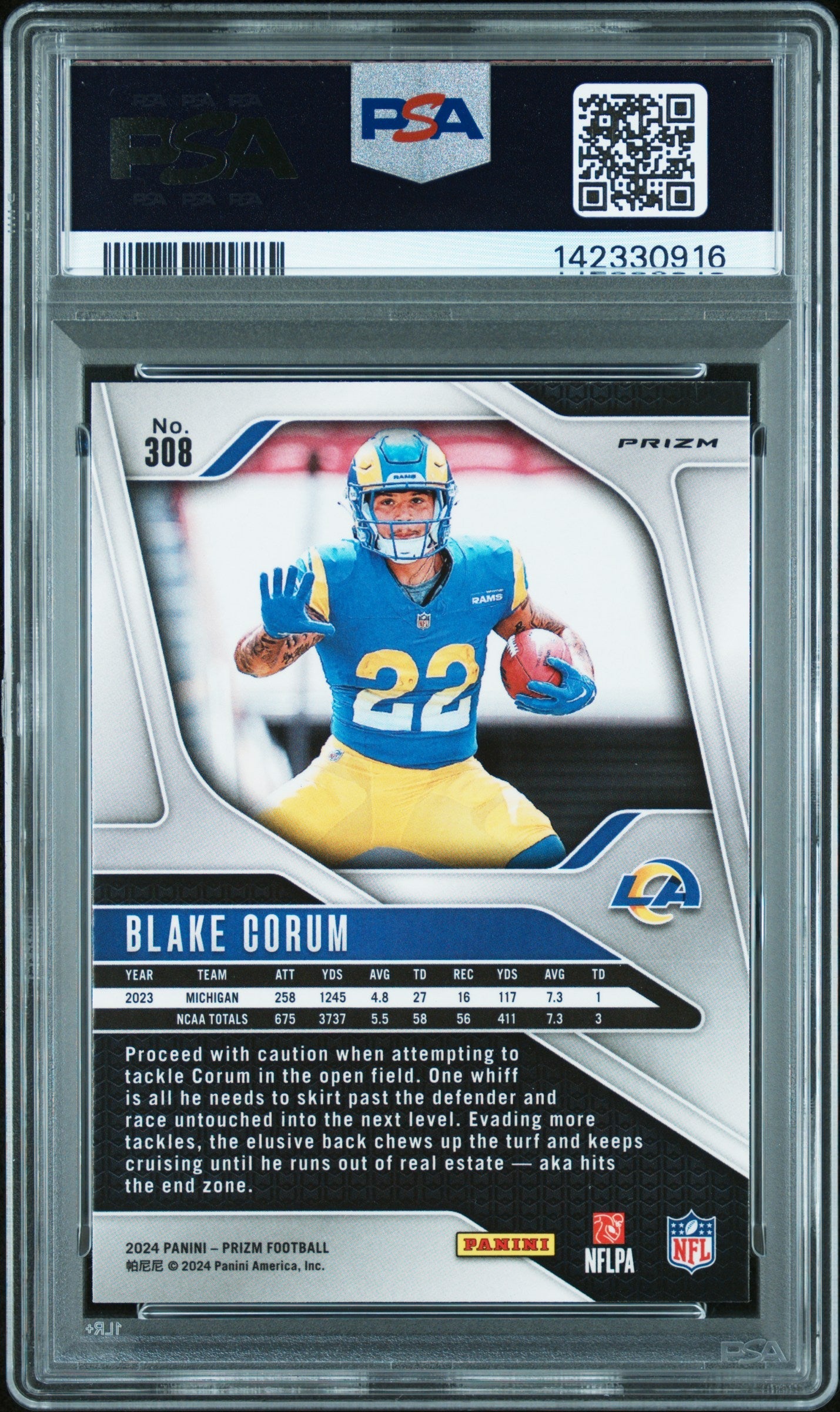2024 Panini Prizm Blake Corum Red Sparkle Rookie #308 PSA 10 GEM MINT Rams - Graded Sports Cards