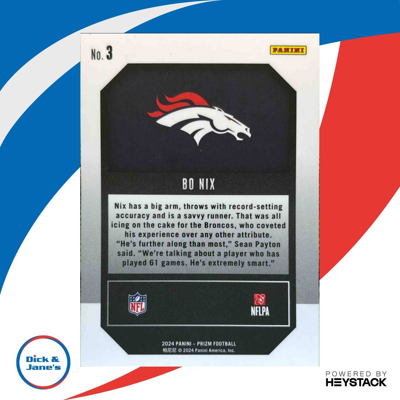 2024 Panini Prizm Bo Nix Emergent #3 RC Denver Broncos - Sports Cards
