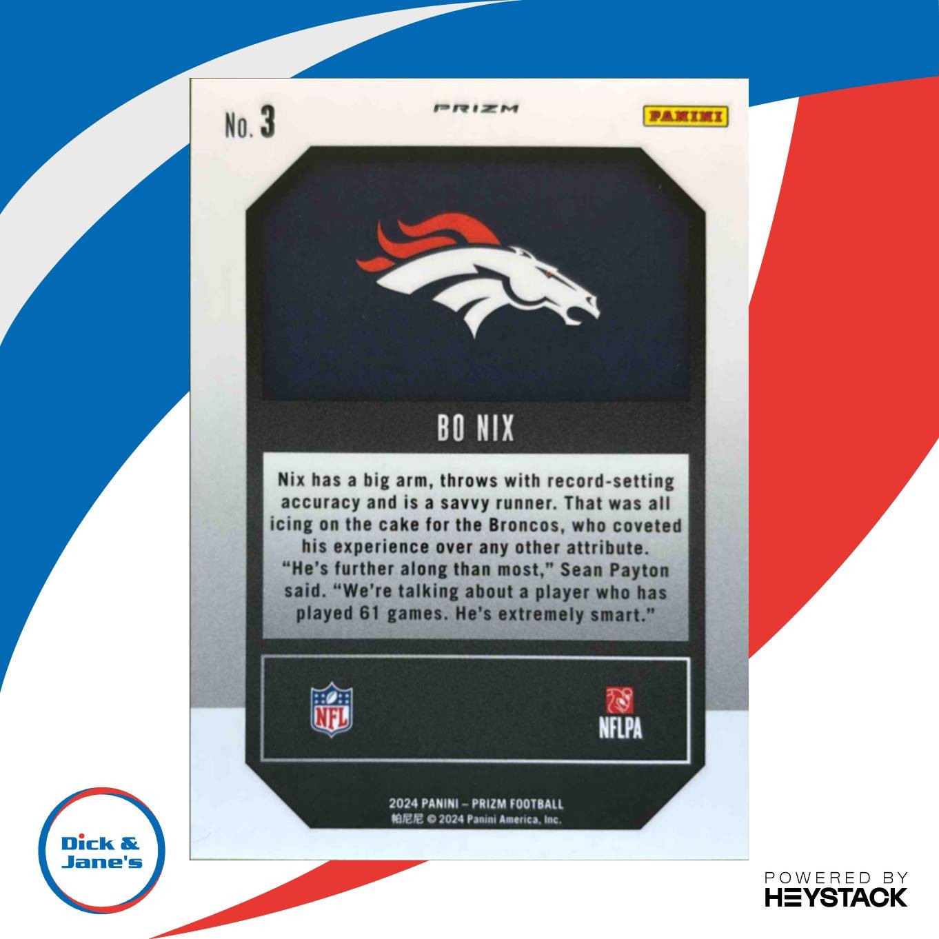 2024 Panini Prizm Bo Nix Emergent Green Ice #3 RC Denver Broncos - Sports Cards