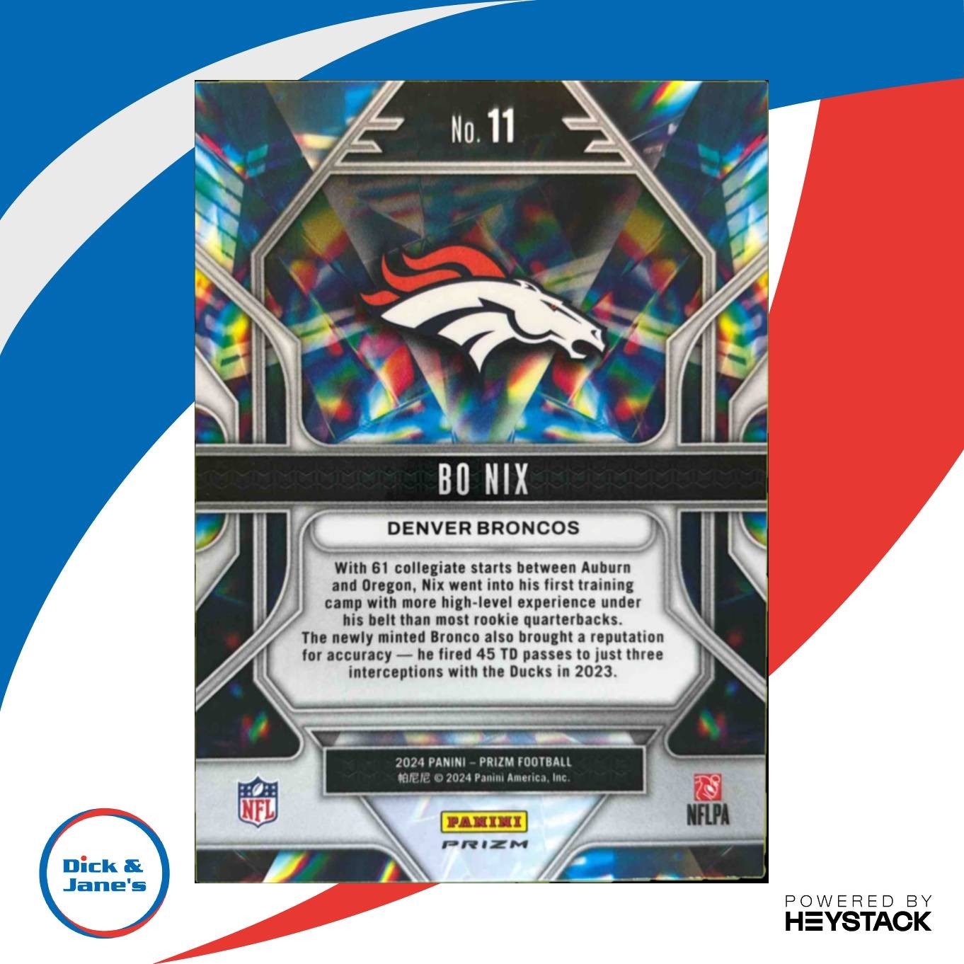 2024 Panini Prizm Bo Nix Prizmatic Green #11 RC Denver Broncos - Sports Cards