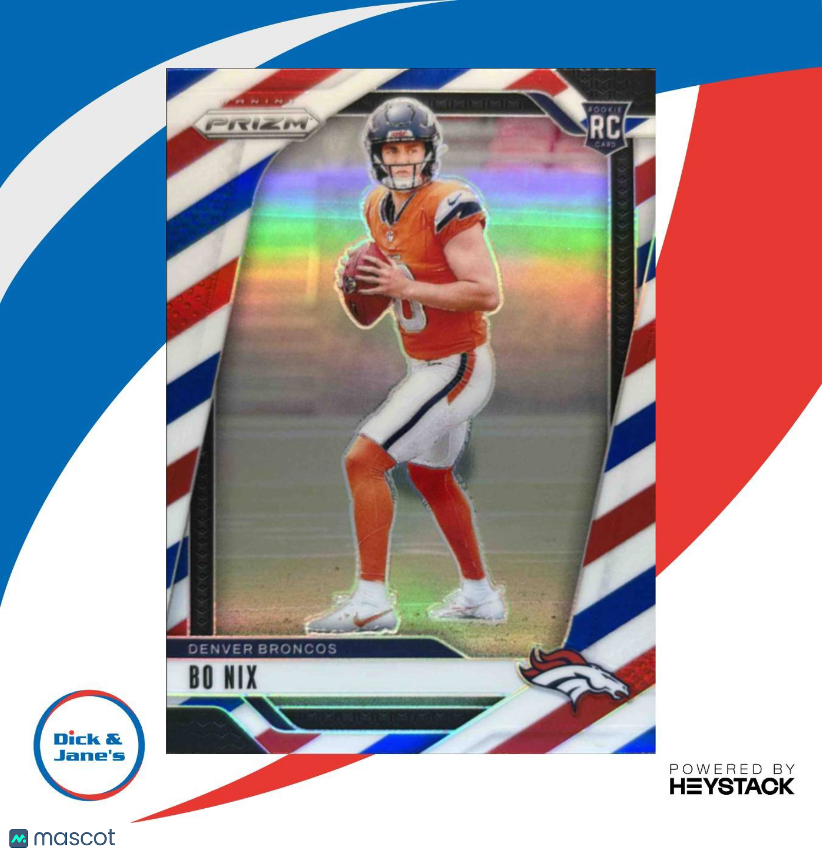 2024 Panini Prizm Bo Nix Red White and Blue #309 RC Denver Broncos - Sports Cards