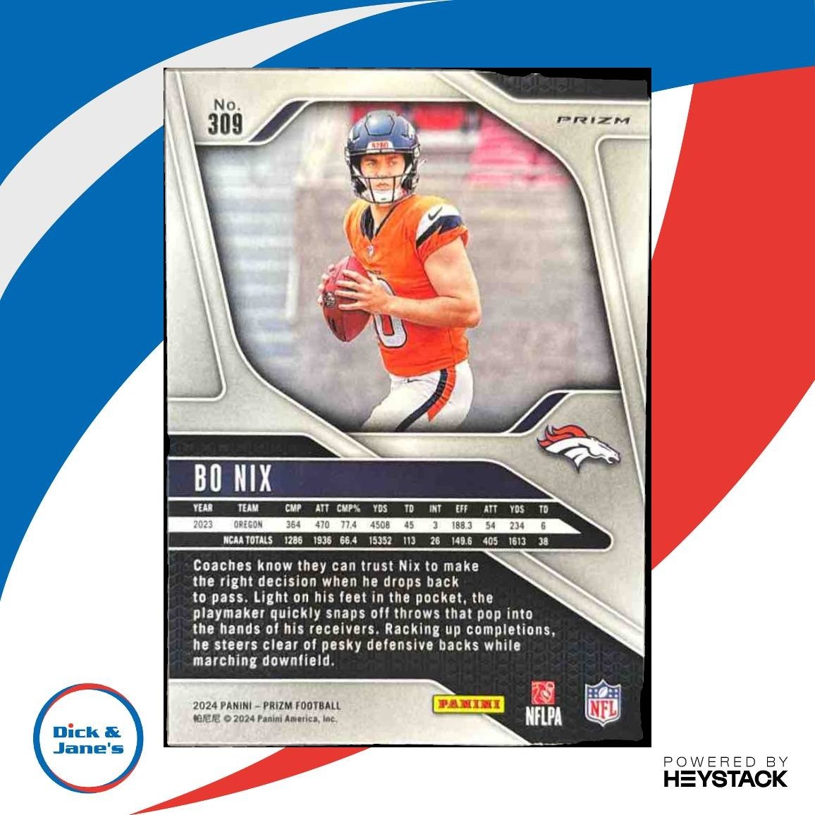 2024 Panini Prizm Bo Nix Silver #309 RC Denver Broncos - Sports Cards