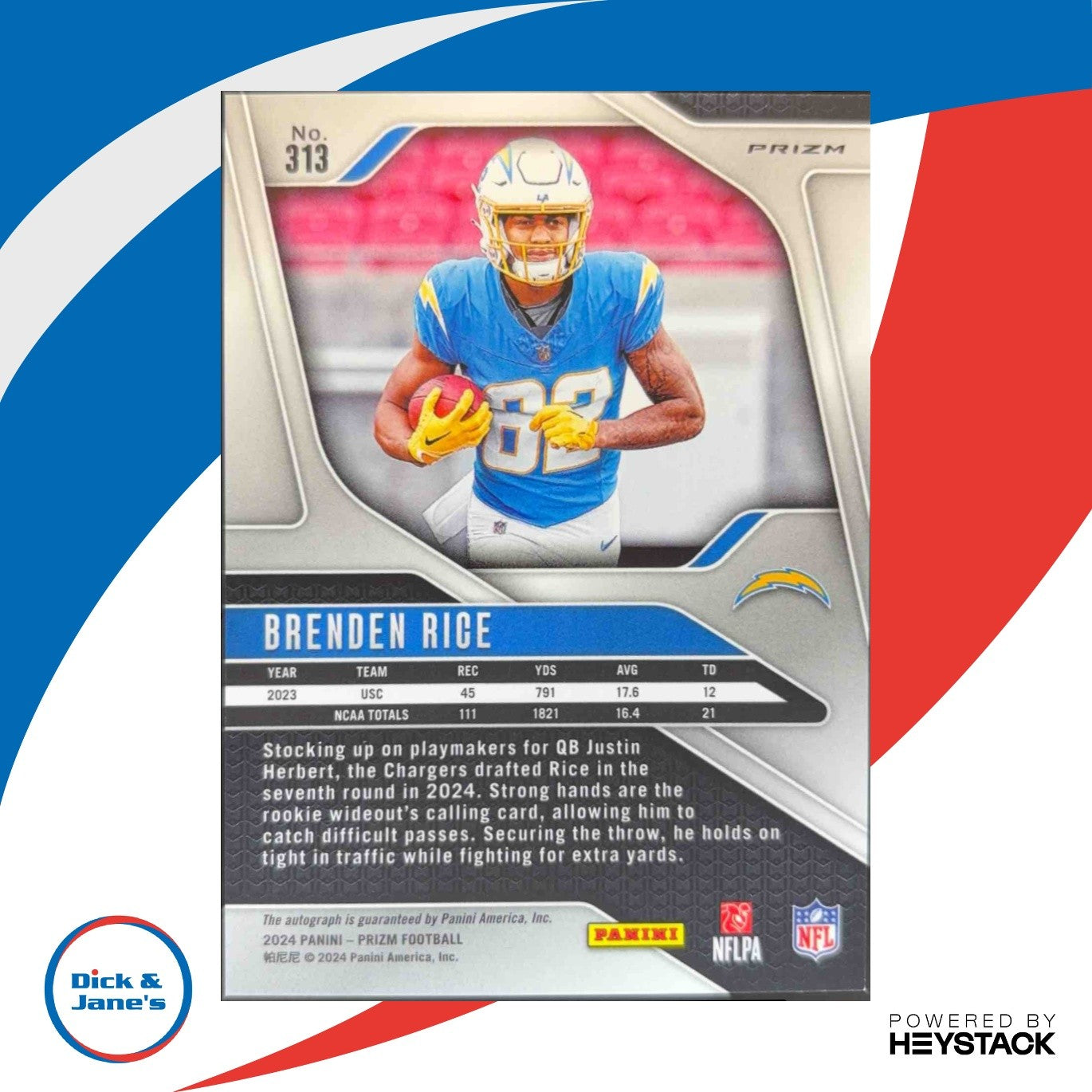 2024 Panini Prizm Brenden Rice Auto Silver #313 RC Los Angeles Chargers - Sports Cards
