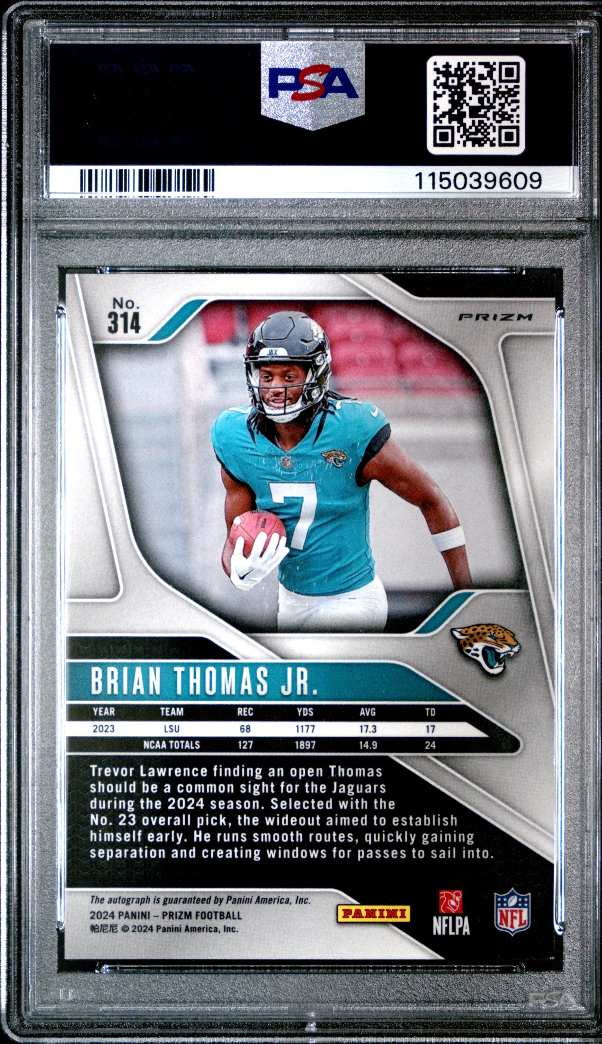2024 Panini Prizm Brian Thomas JR. Autograph #314 PSA 9 - Graded Sports Cards