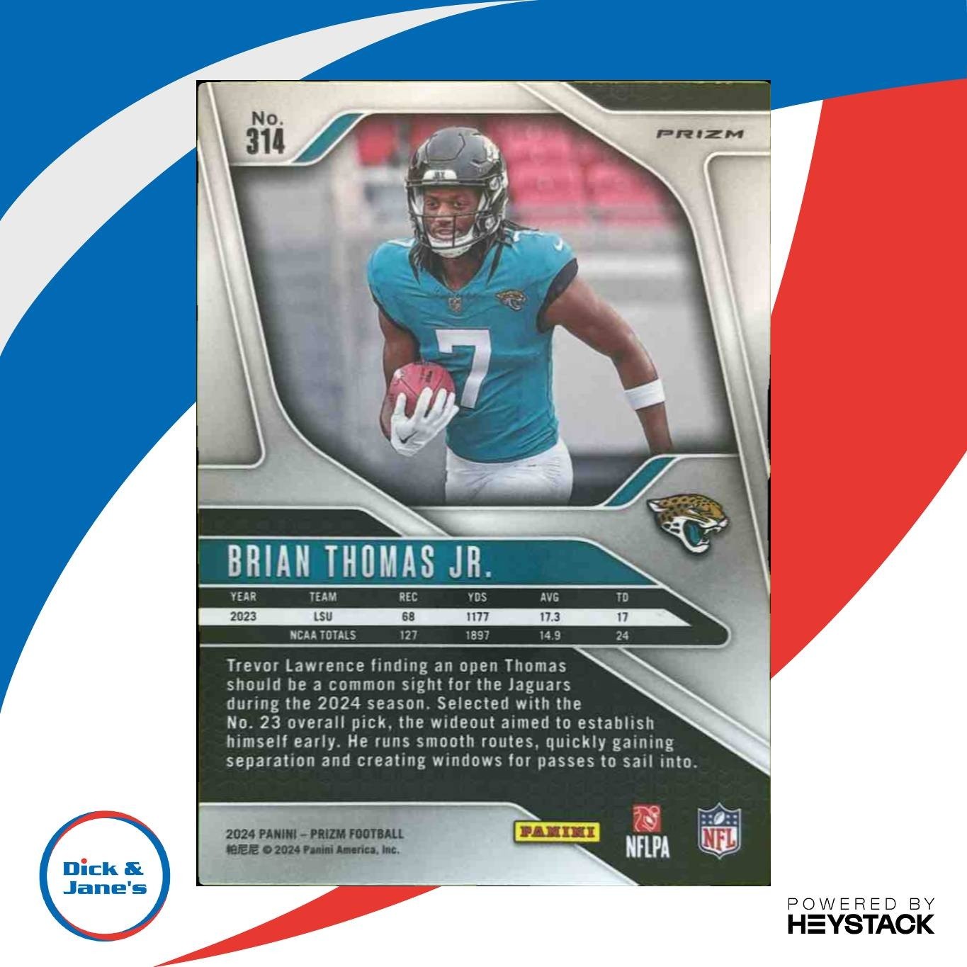 2024 Panini Prizm Brian Thomas Jr. Red White and Blue #314 RC Jaguars - Sports Cards