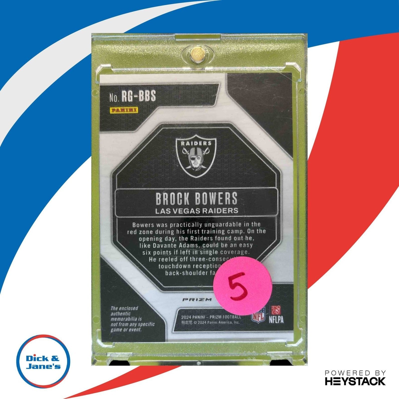 2024 Panini Prizm Brock Bowers Rookie Gear #RG-BBS MEM RC Las Vegas Raiders - Sports Cards