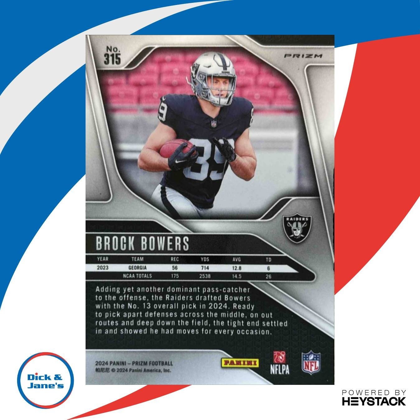 2024 Panini Prizm Brock Bowers Silver #315 RC Las Vegas Raiders - Sports Cards