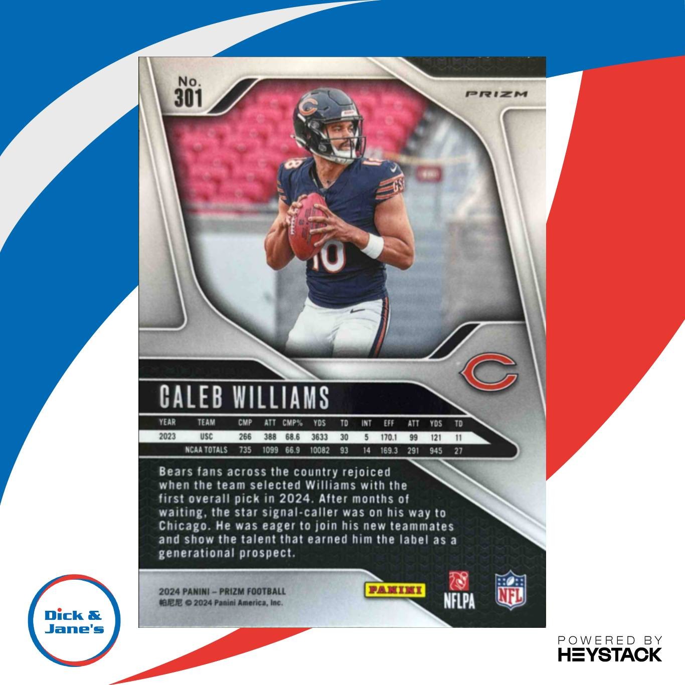 2024 Panini Prizm Caleb Williams Disco #301 RC Chicago Bears - Sports Cards