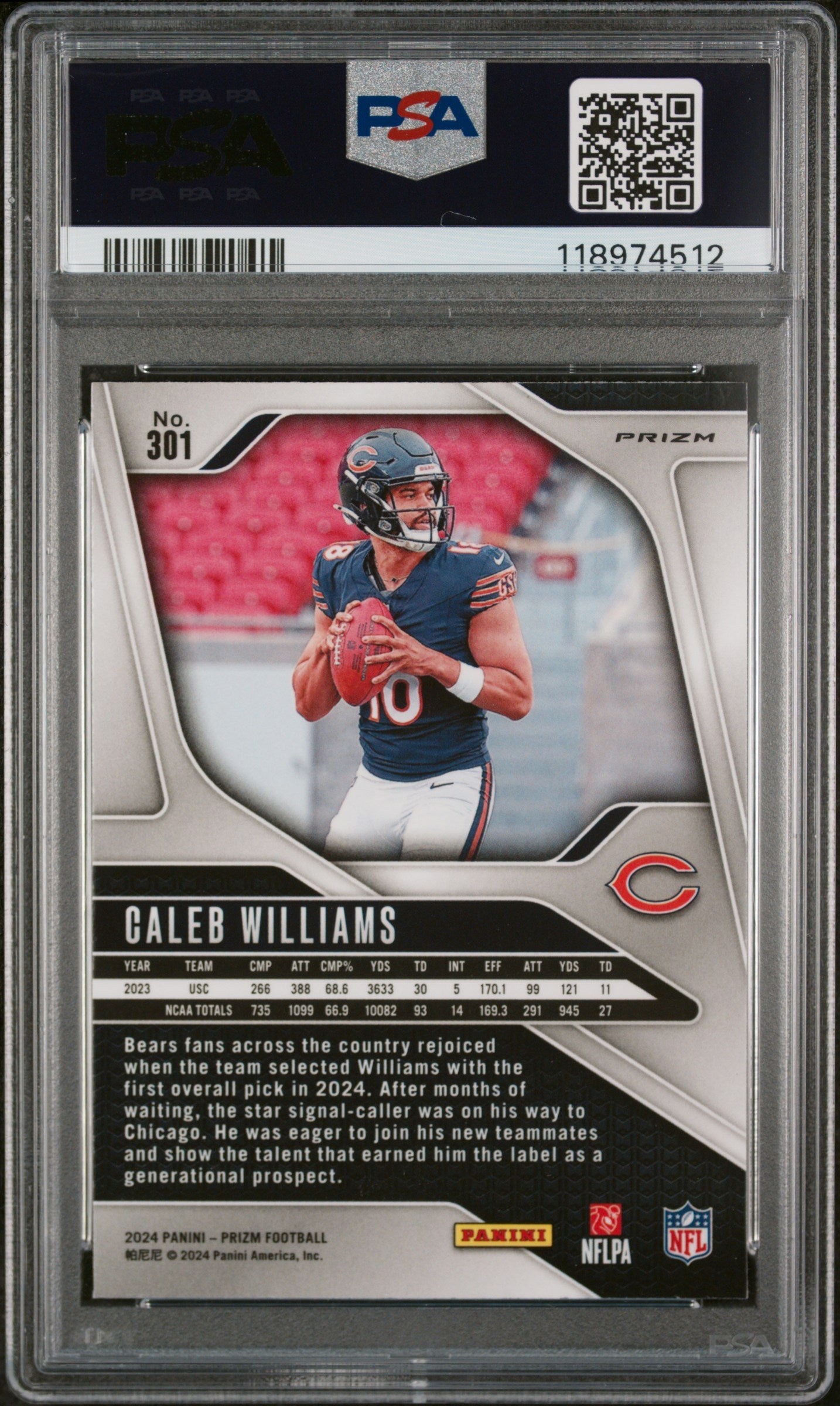2024 Panini Prizm Caleb Williams Pink Wave #301 PSA 10 - Graded Sports Cards