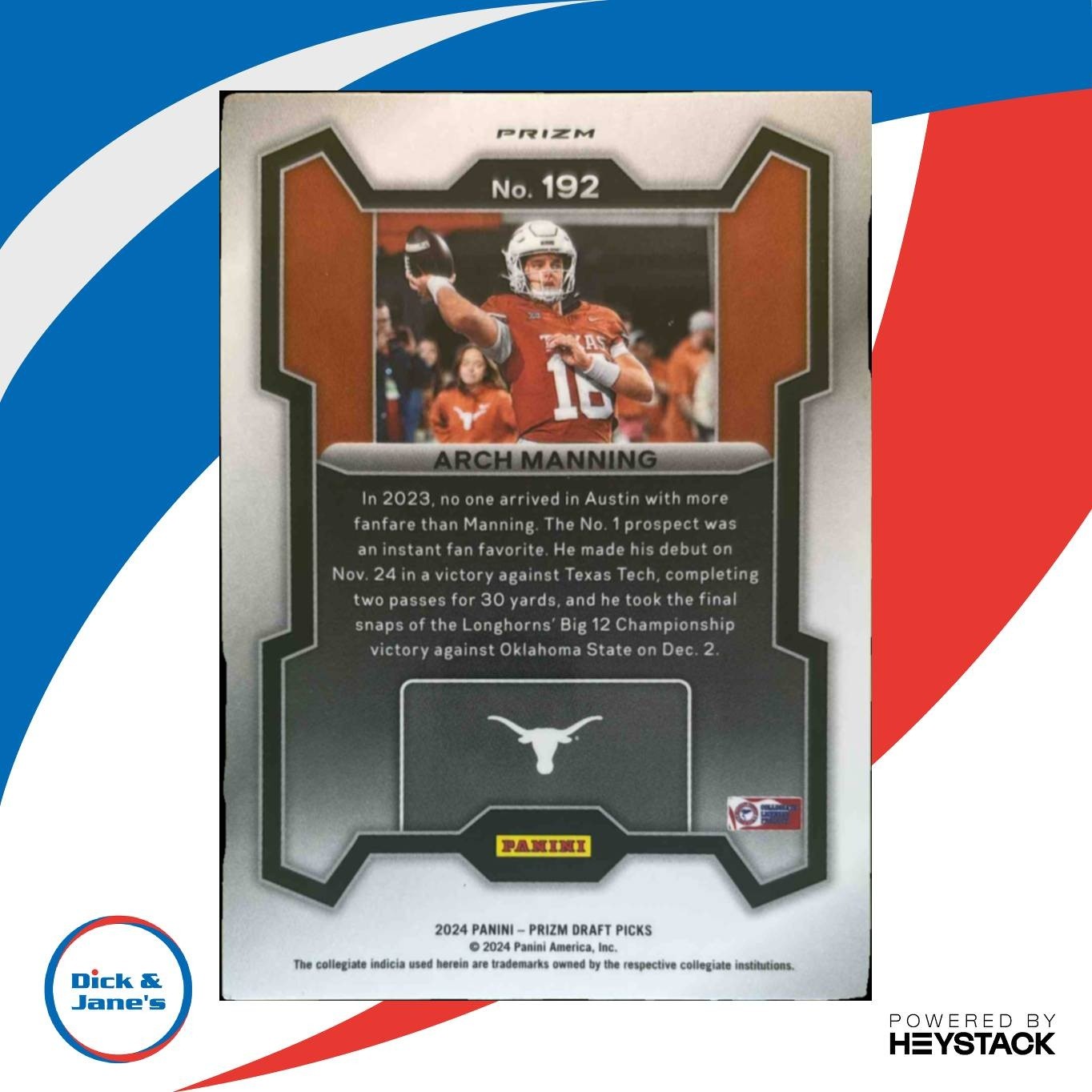 2024 Panini Prizm Collegiate Arch Manning Red Ice #192 Texas Longhorns - Sports Cards