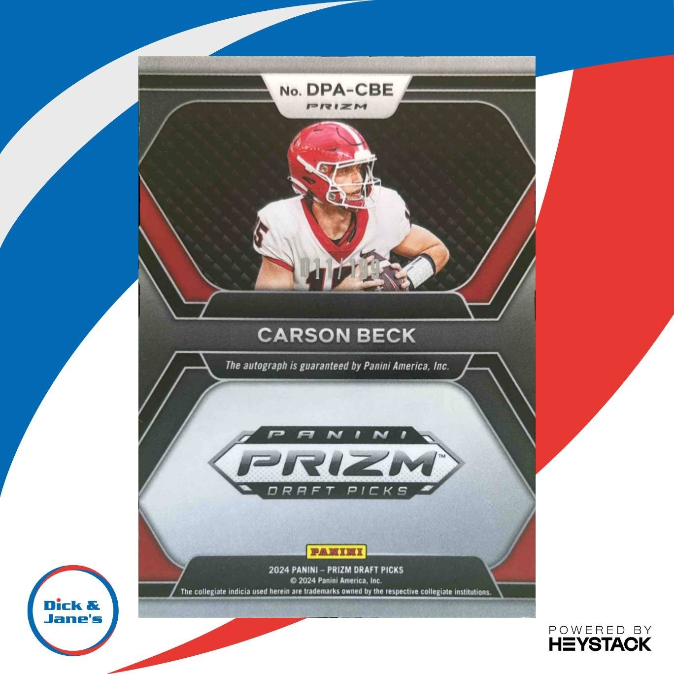 2024 Panini Prizm Collegiate Draft Picks Carson Beck Pick Auto Red /199 Bulldogs - Sports Cards