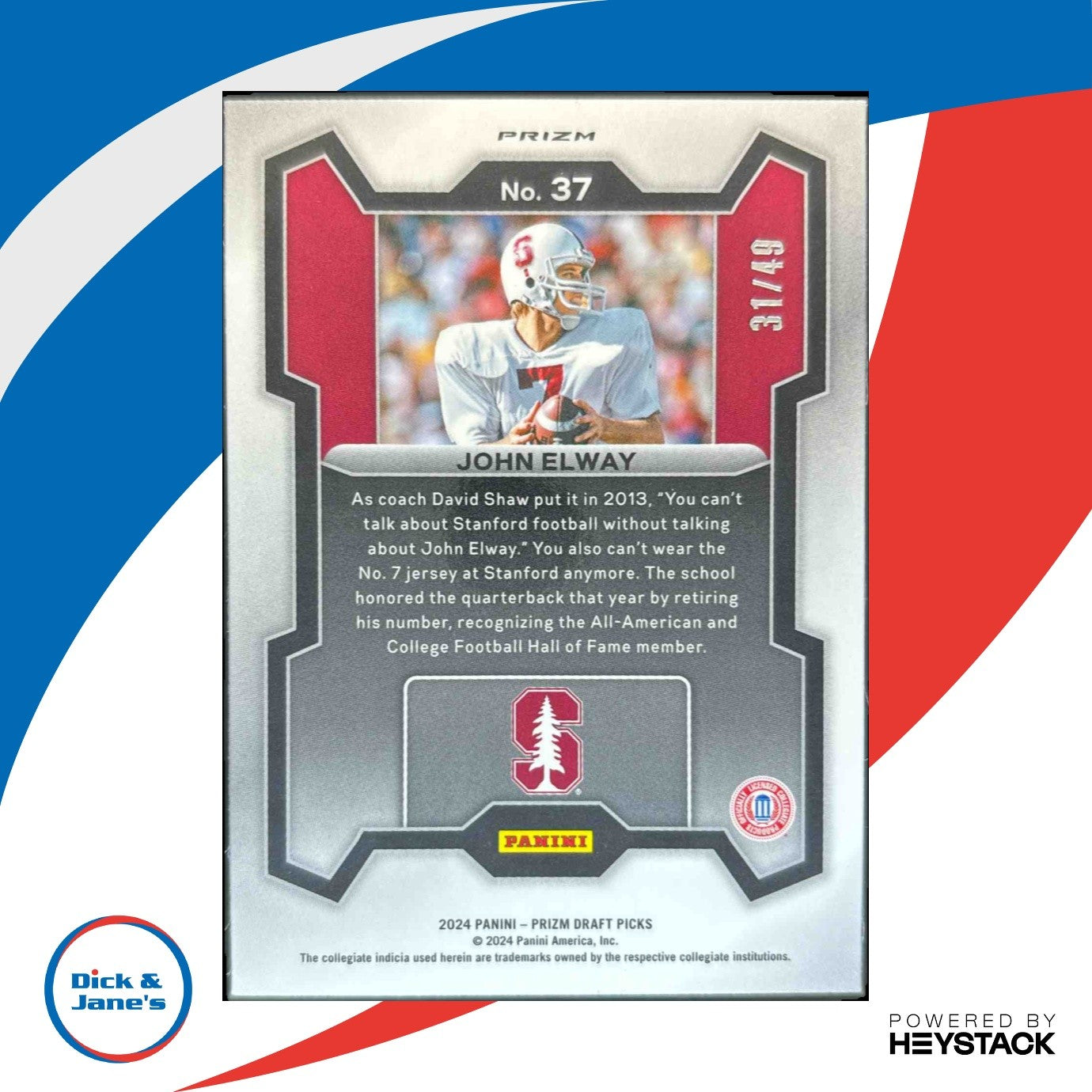 2024 Panini Prizm Collegiate Draft Picks John Elway Red Flash /49 #37 - Sports Cards