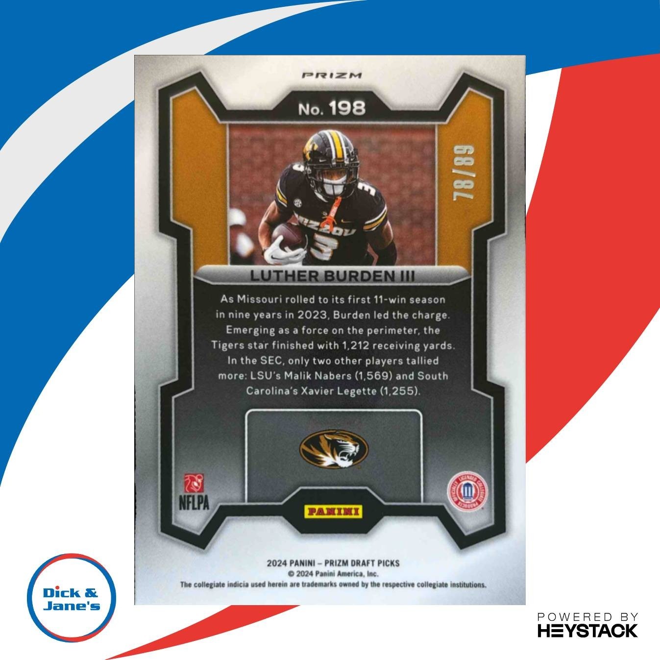 2024 Panini Prizm Collegiate Luther Burden III Blue Finite /89 #198 Tigers - Sports Cards