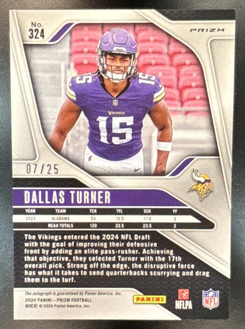 2024 Panini Prizm Dallas Turner Auto Camo /25 #324 RC Minnesota Vikings - Sports Cards
