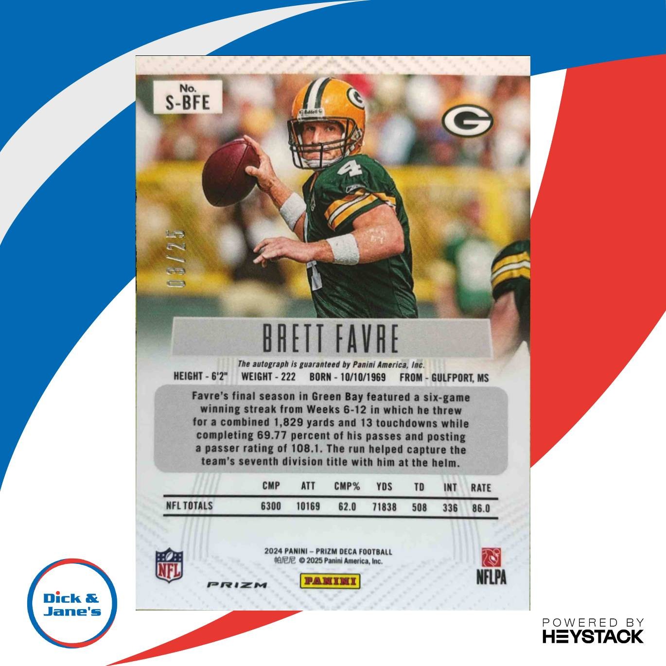 2024 Panini Prizm Deca Brett Favre Signatures Mojo 8/25 #S-BFE Green Bay Packers - Sports Cards