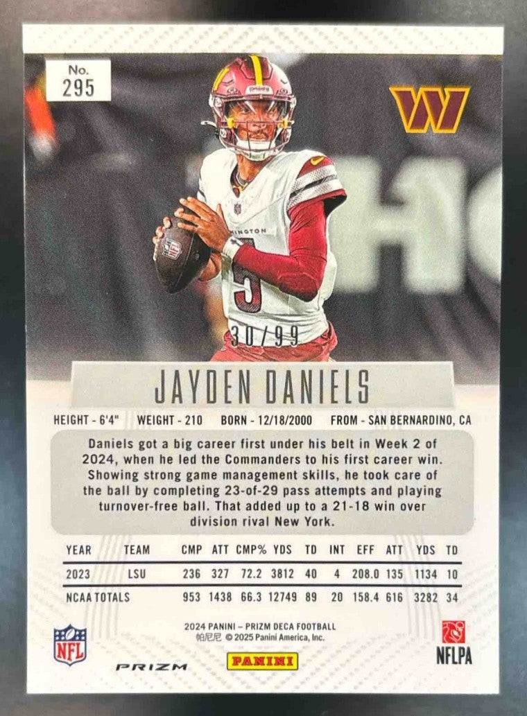 2024 Panini Prizm Deca Jayden Daniels Purple /99 #295 RC Washington Commanders - Sports Cards