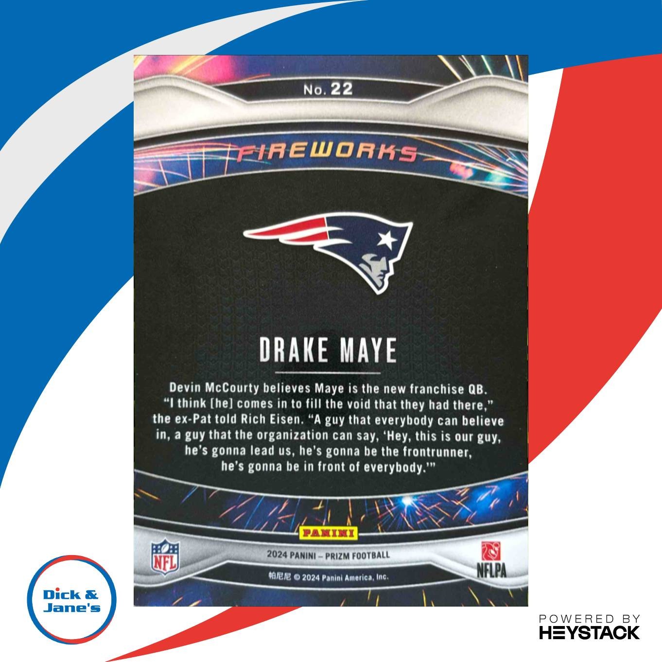 2024 Panini Prizm Drake Maye Fireworks #22 RC New England Patriots - Sports Cards