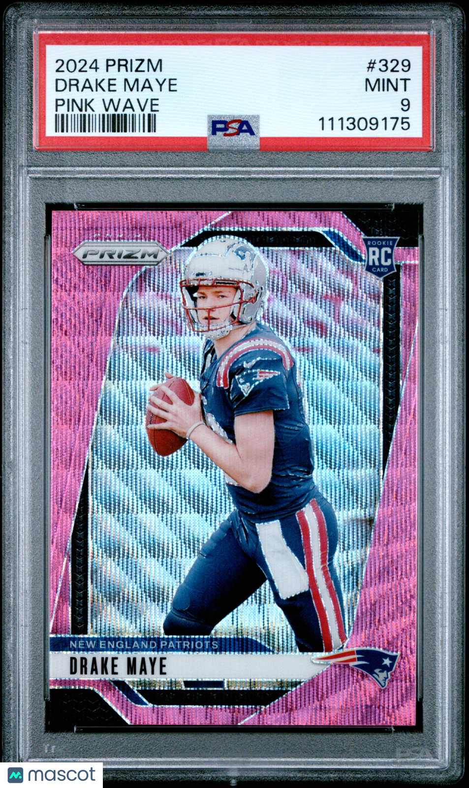 2024 Panini Prizm Drake Maye Pink Wave Rookie #329 PSA 9 New England Patriots Graded Sports Cards