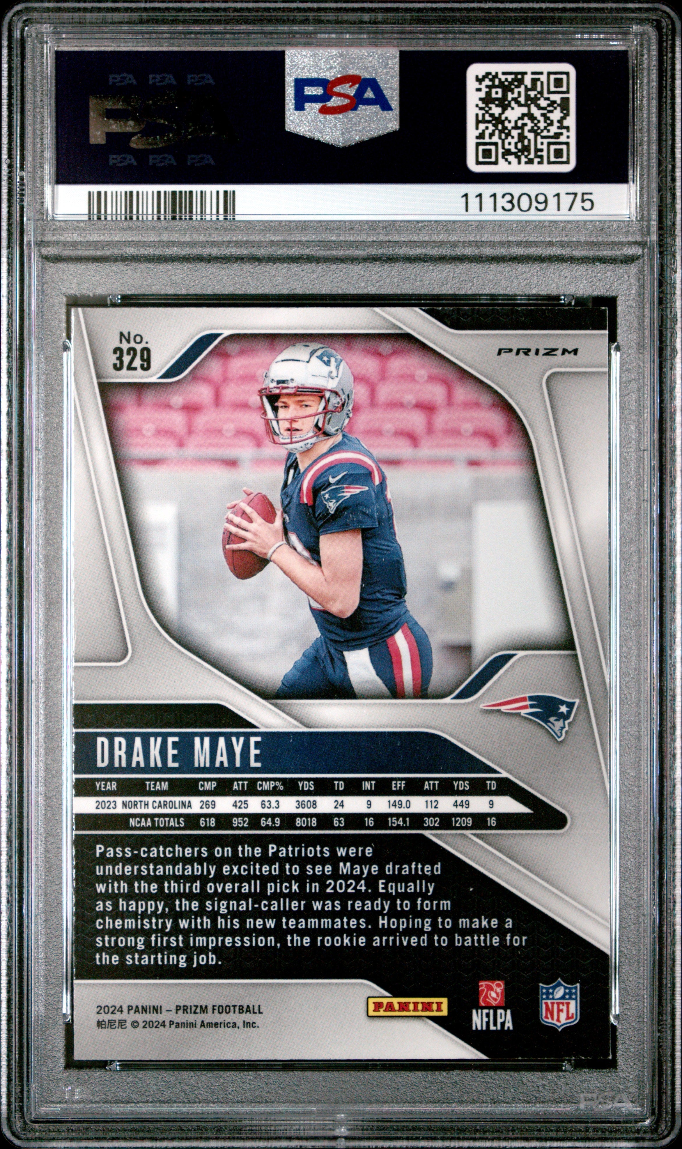 2024 Panini Prizm Drake Maye Pink Wave Rookie #329 PSA 9 New England Patriots Graded Sports Cards