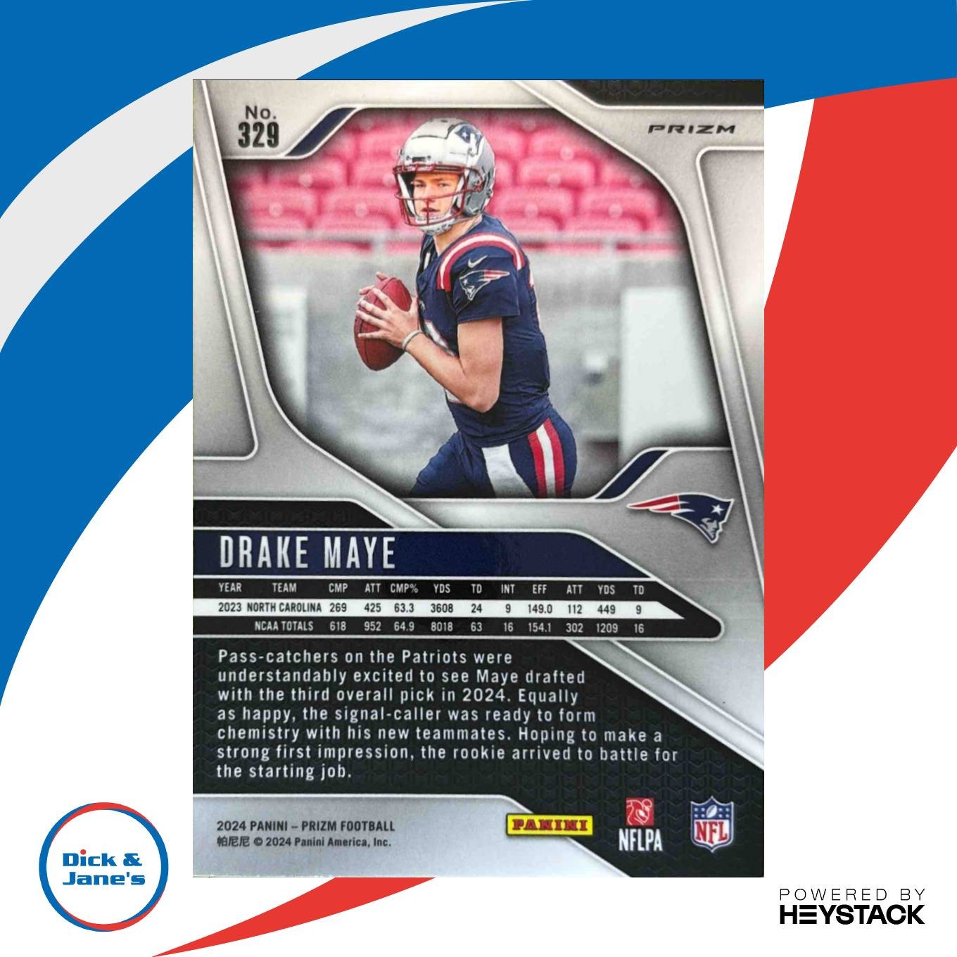 2024 Panini Prizm Drake Maye Silver HOLO #329 RC New England Patriots DJ2 - Sports Cards
