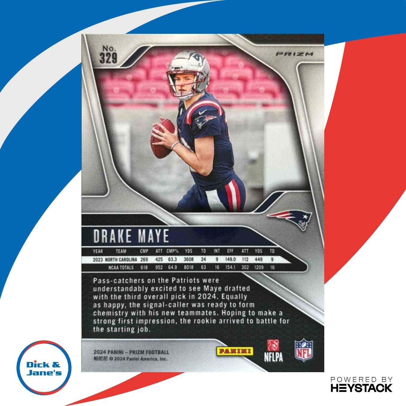 2024 Panini Prizm Drake Maye Silver HOLO #329 RC New England Patriots - Sports Cards