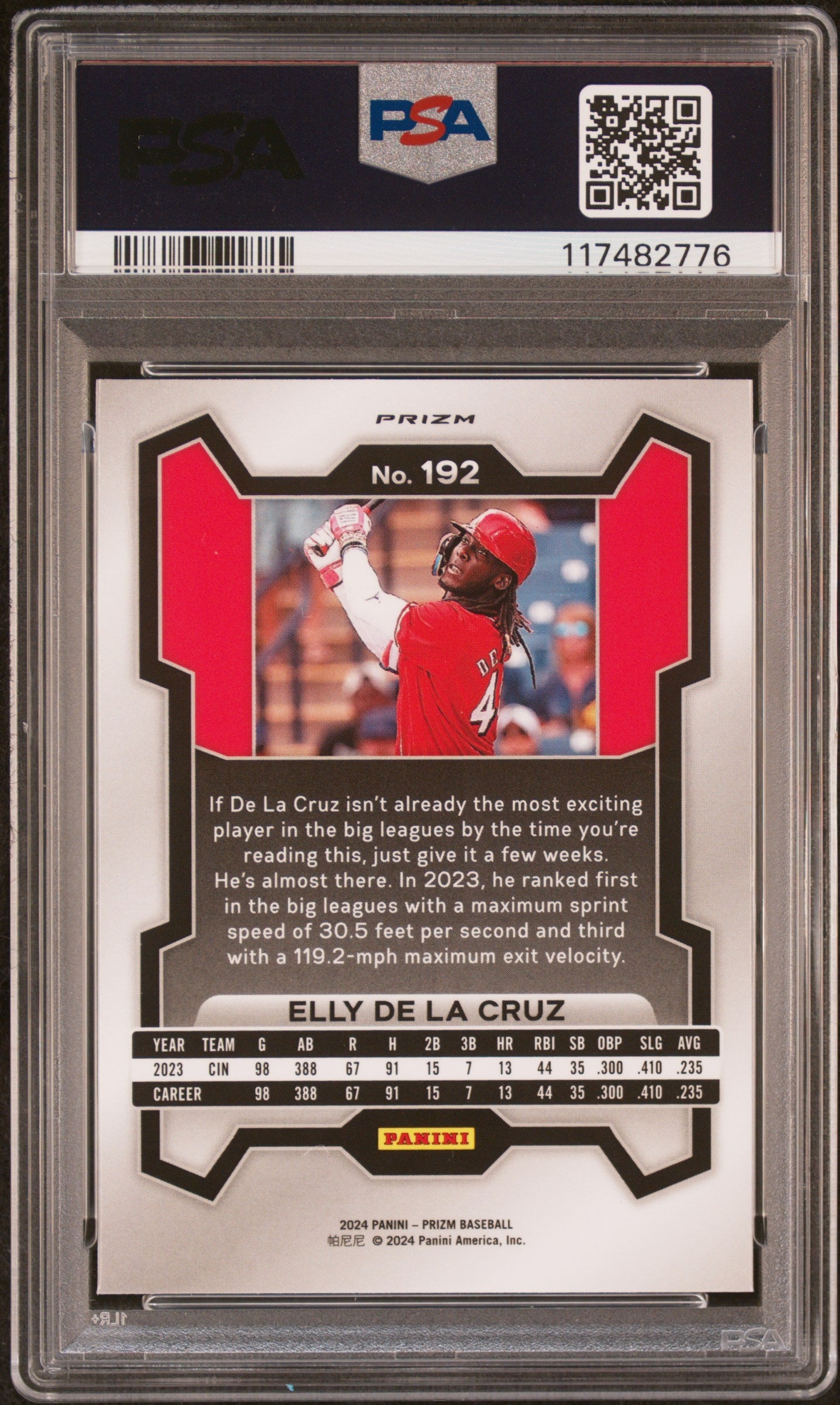 2024 Panini Prizm Elly De La Cruz Red Ice #192 PSA 9