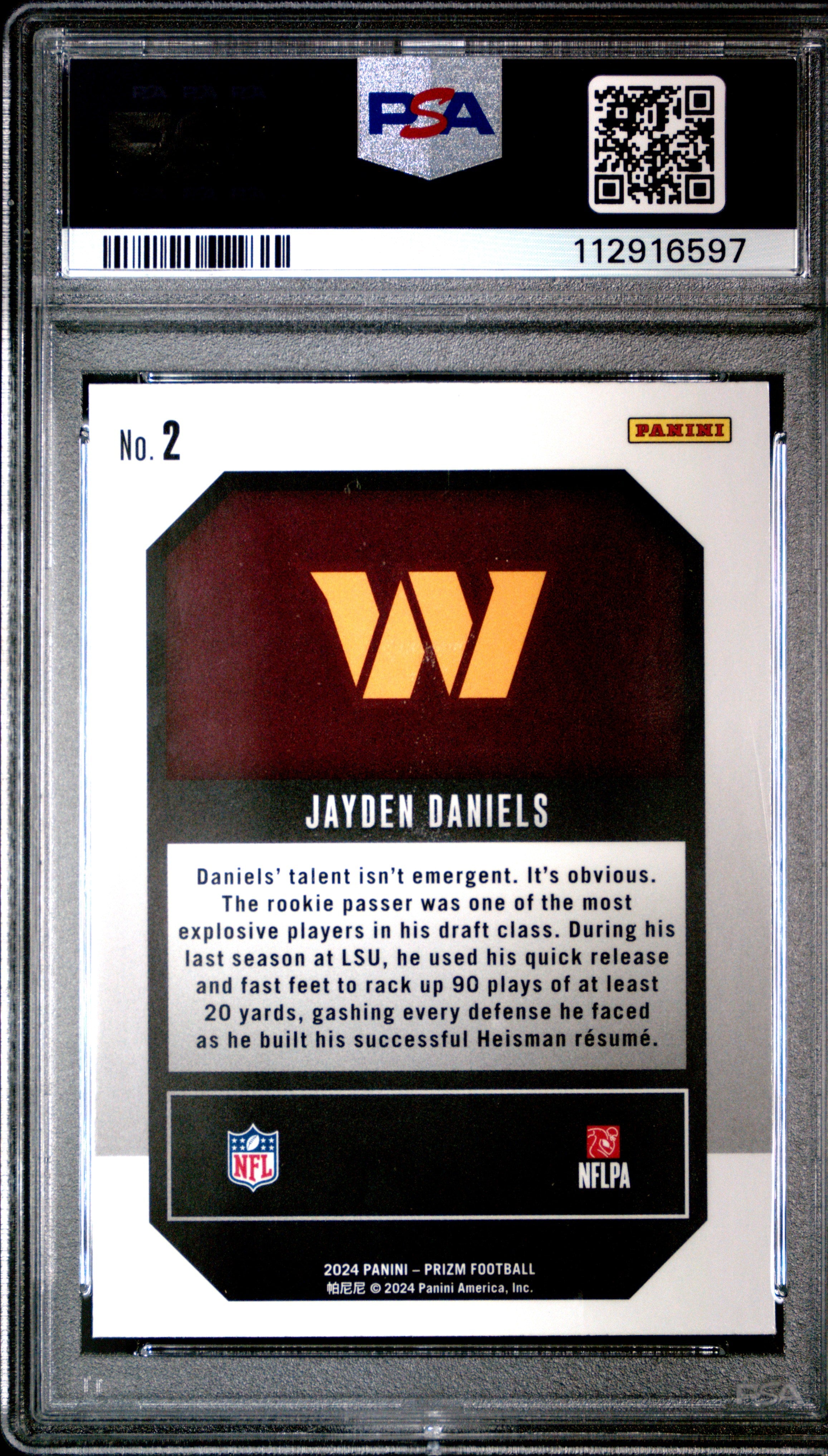 2024 Panini Prizm Emergent Jayden Daniels Rookie #2 PSA 10 Washington Commanders Graded Sports Cards
