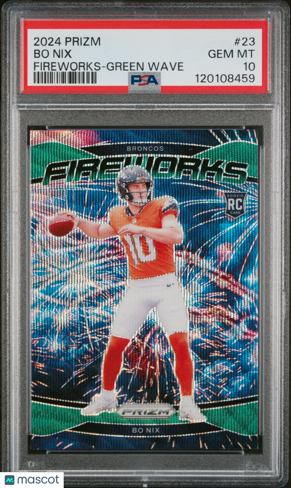 2024 Panini Prizm Fireworks Bo Nix Green Wave Rookie #23 PSA 10 Denver Broncos - Graded Sports Cards