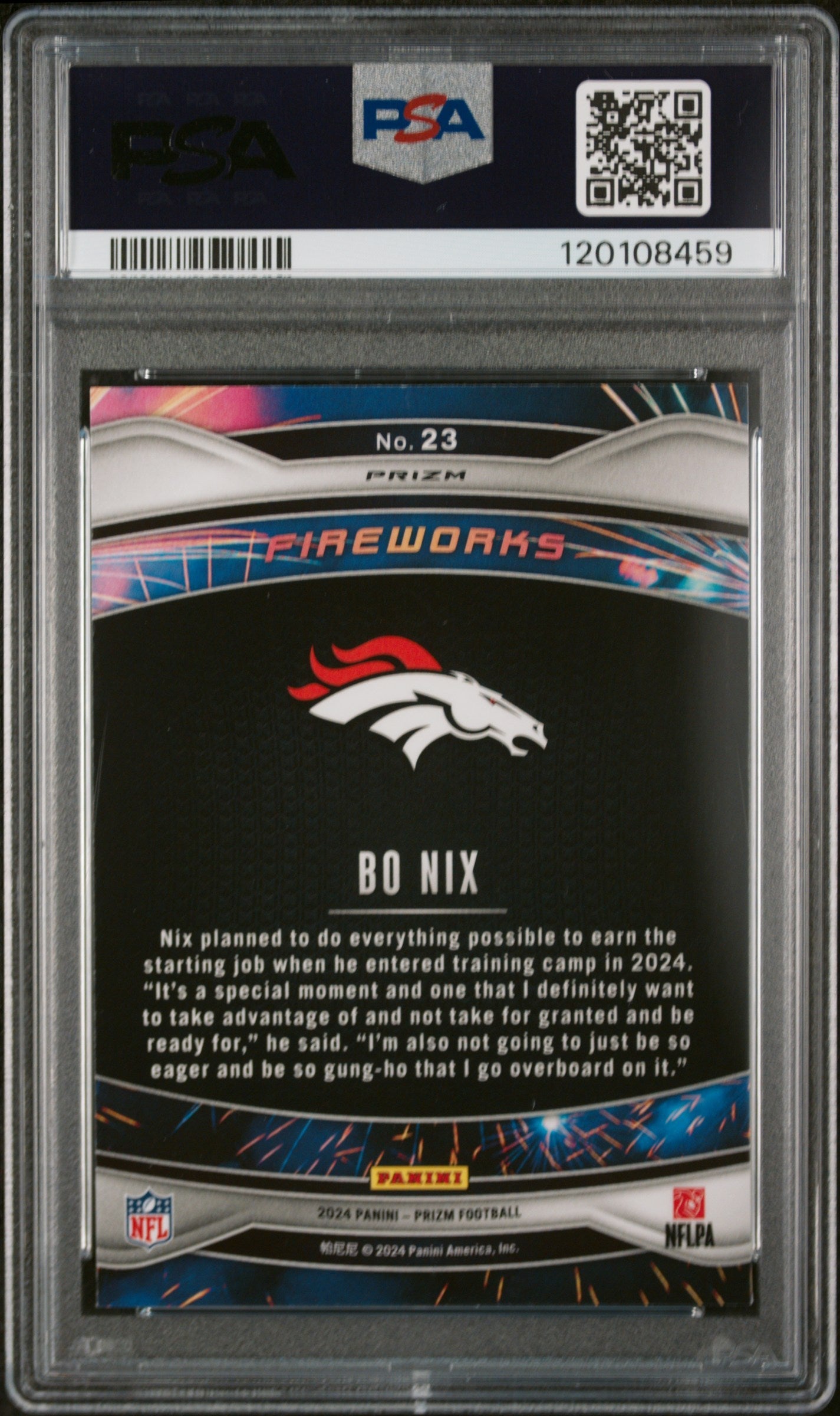 2024 Panini Prizm Fireworks Bo Nix Green Wave Rookie #23 PSA 10 Denver Broncos - Graded Sports Cards