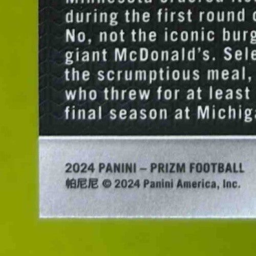 2024 Panini Prizm J.J. McCarthy Green #400 RC Minnesota Vikings - Sports Cards