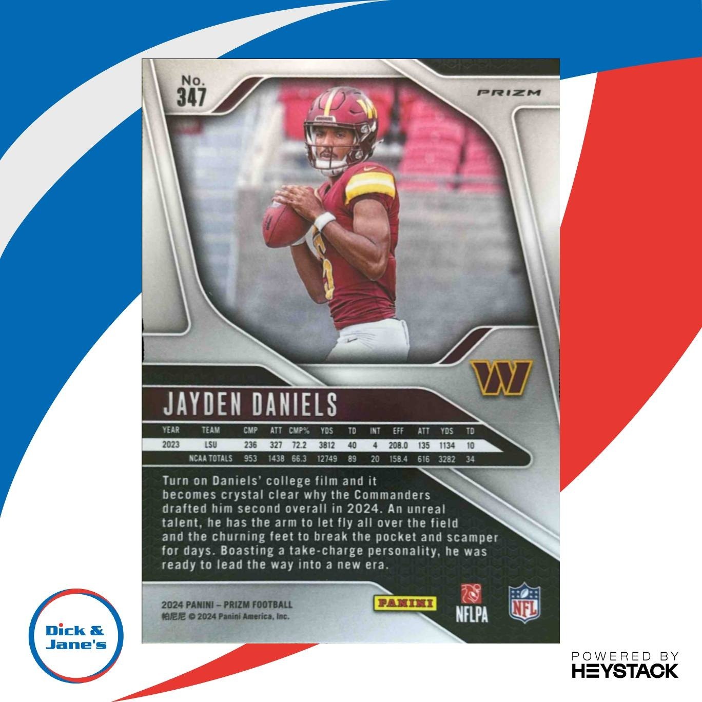 2024 Panini Prizm Jayden Daniels Lazer #347 RC Washington Commanders - Sports Cards