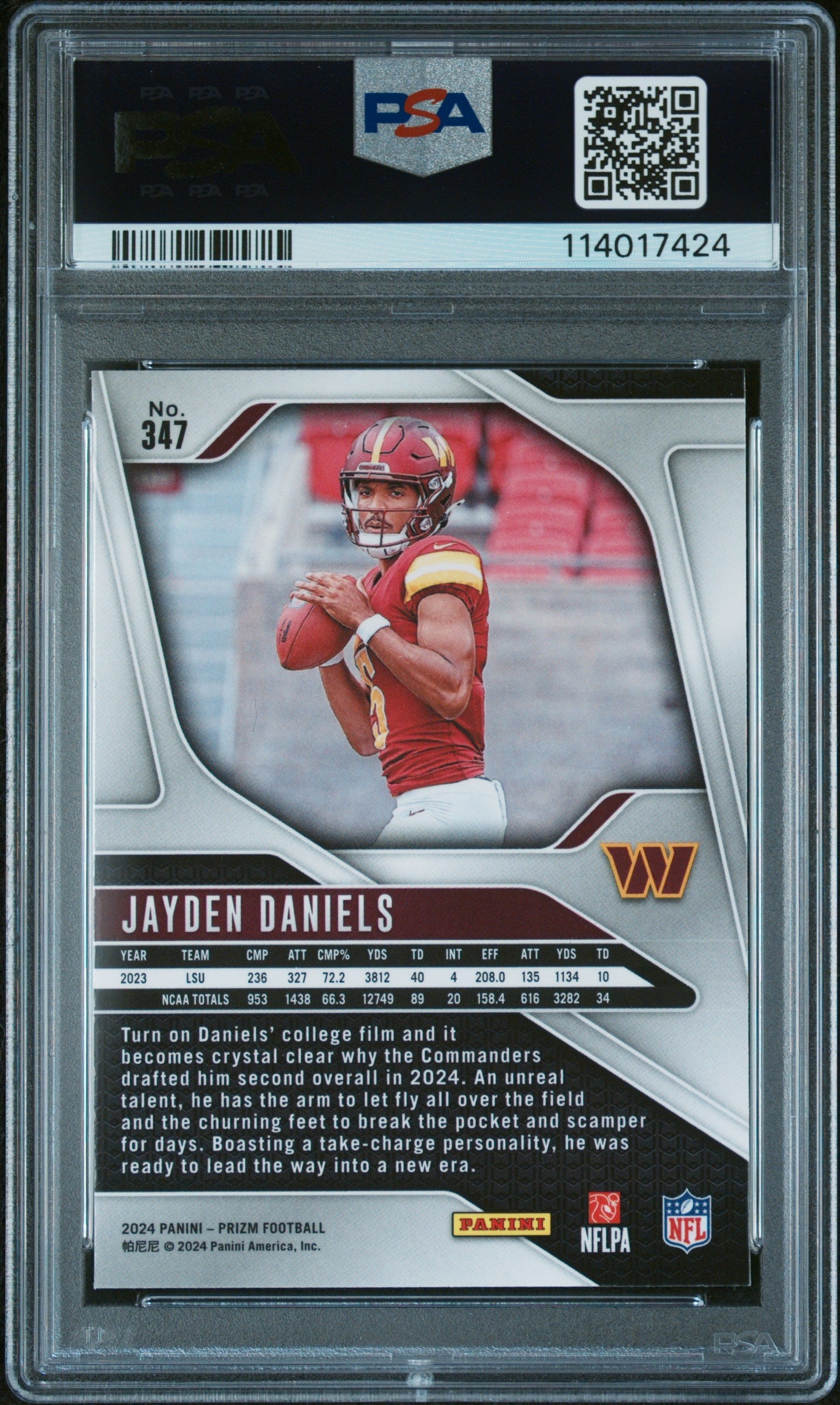 2024 Panini Prizm Jayden Daniels Rookie #347 PSA 10 Washington Commanders - Graded Sports Cards