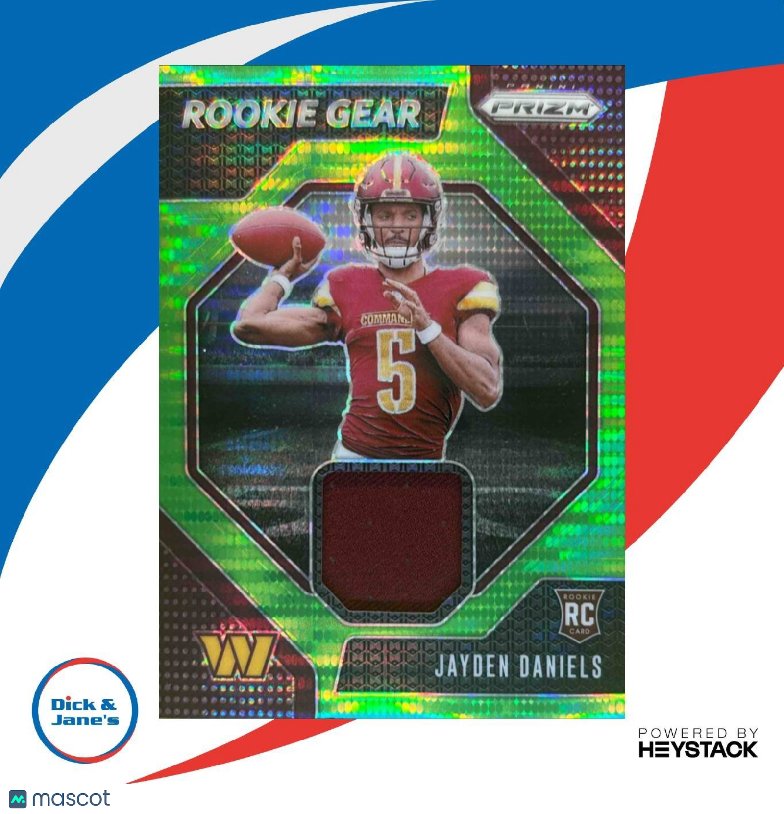 2024 Panini Prizm Jayden Daniels Rookie Gear Green Pulsar MEM RC Commanders - Sports Cards