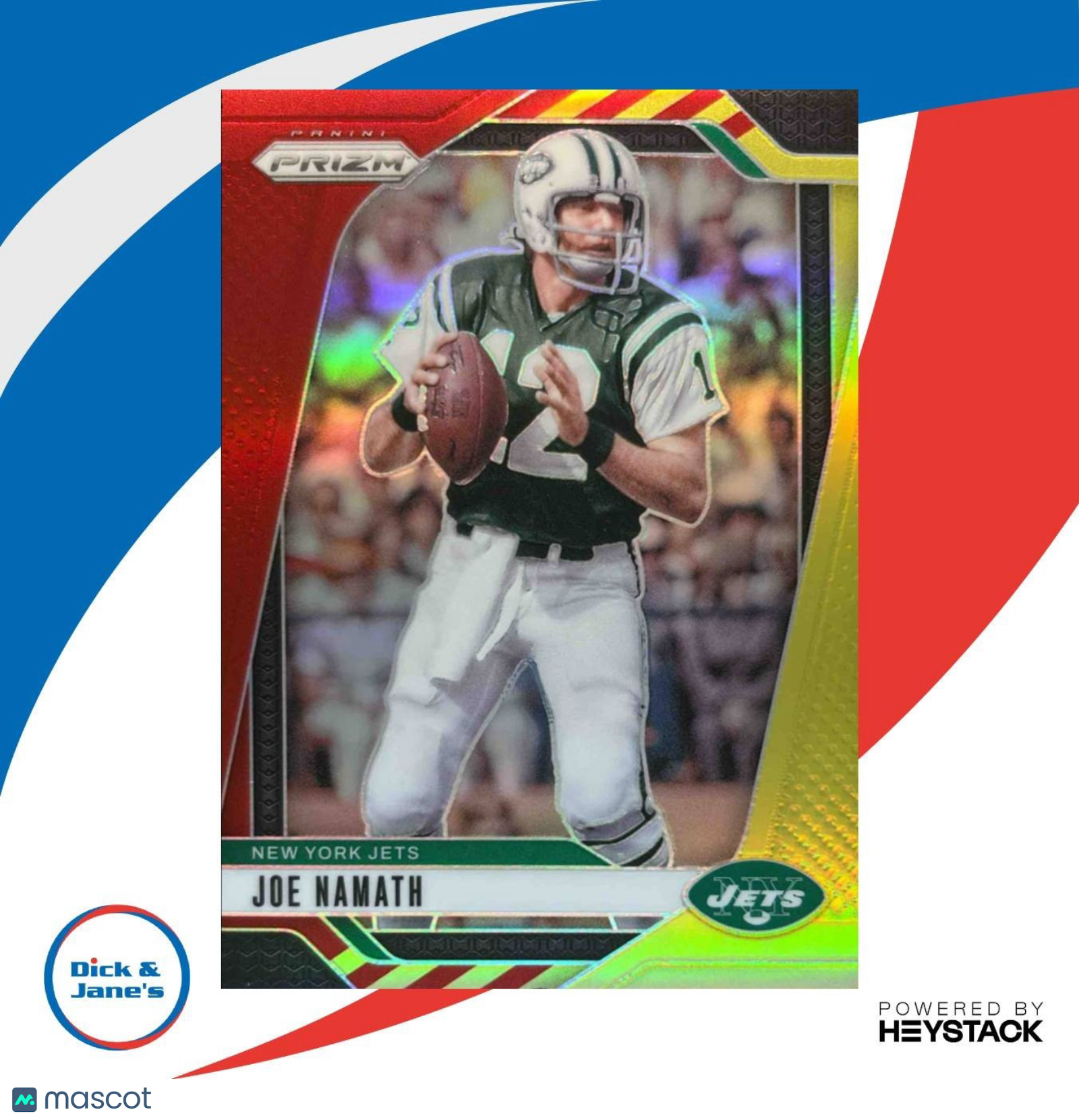 2024 Panini Prizm Joe Namath Red and Yellow 33/44 #228 New York Jets - Sports Cards