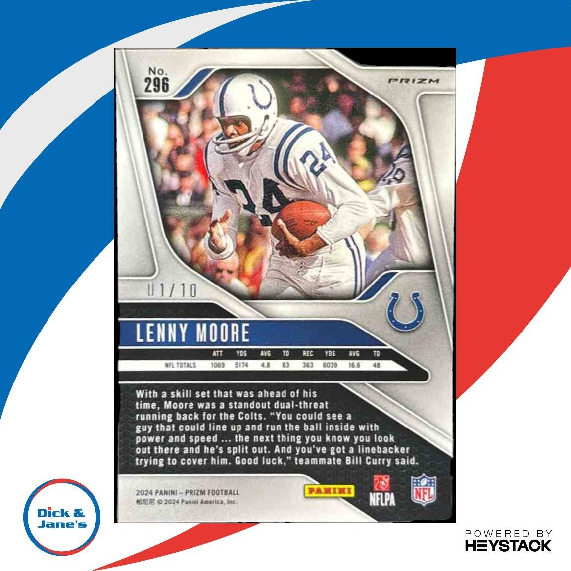 2024 Panini Prizm Lenny Moore Gold Shimmer 1/10 #296 BOOK END - Sports Cards