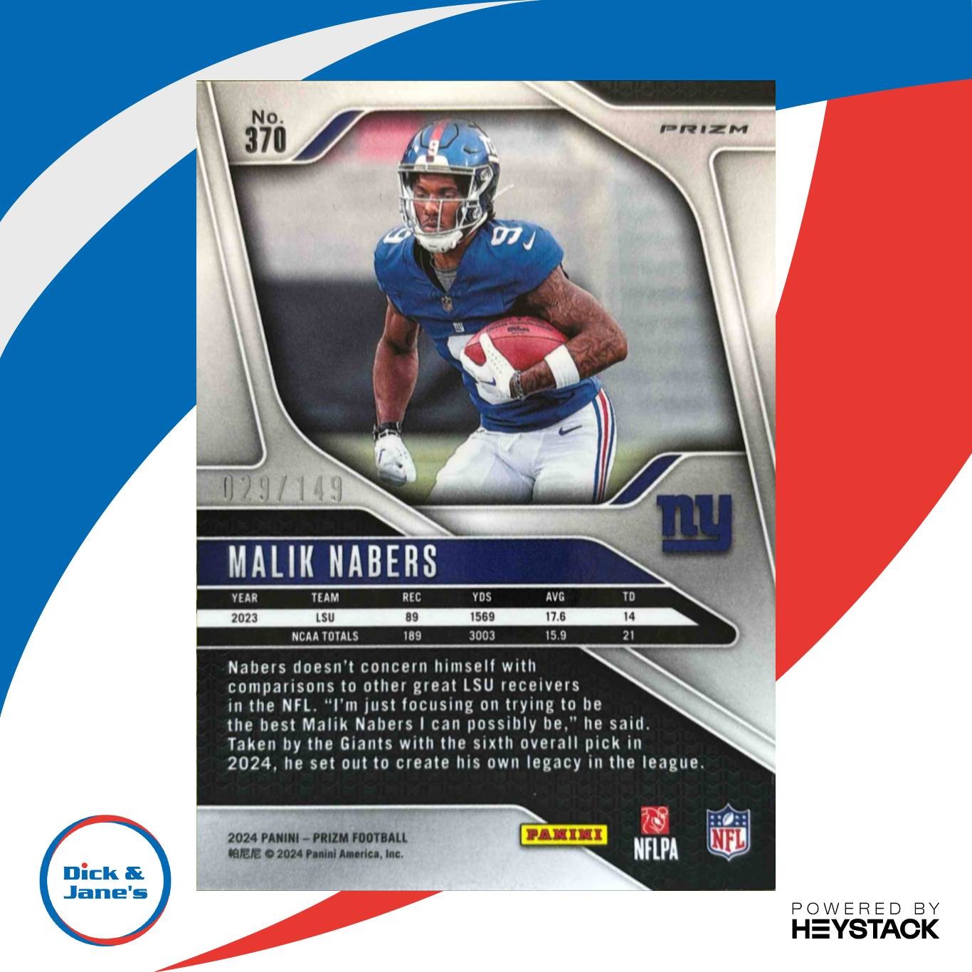 2024 Panini Prizm Malik Nabers Red Wave 29/149 #370 RC New York Giants - Sports Cards