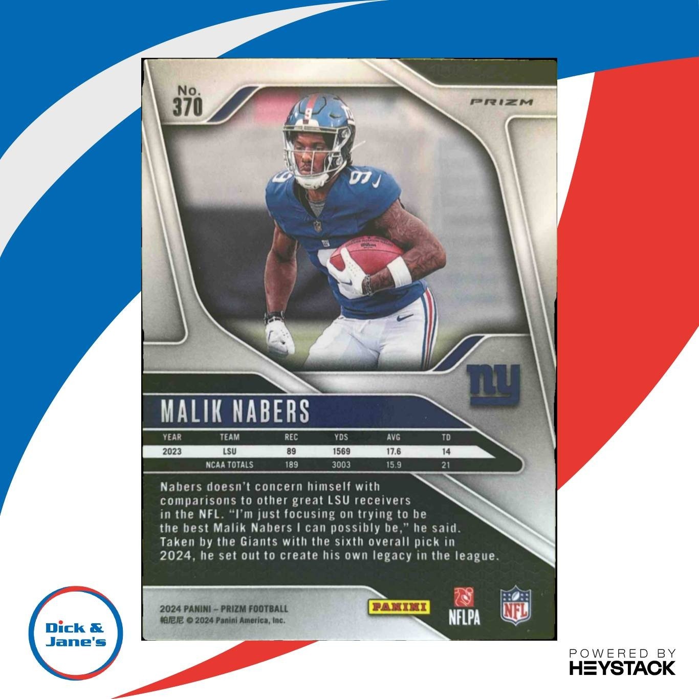 2024 Panini Prizm Malik Nabers Silver #370 RC New York Giants - Sports Cards