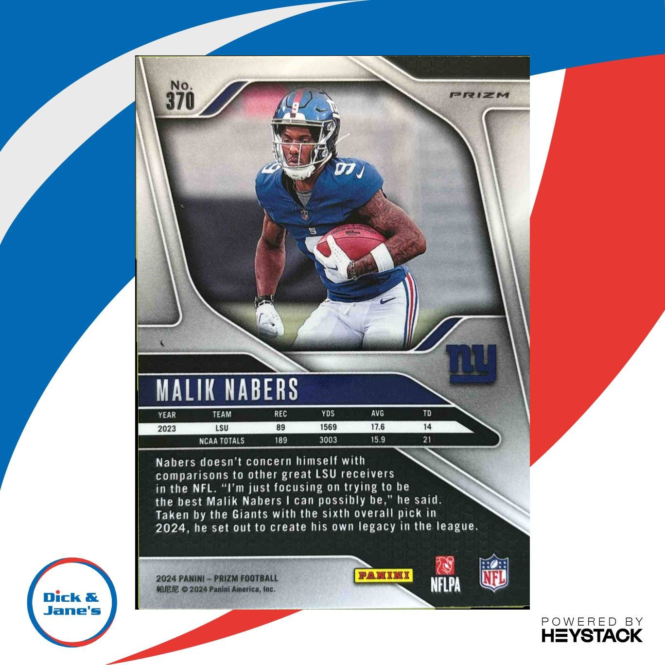 2024 Panini Prizm Malik Nabers Silver Holo #370 RC New York Giants - Sports Cards