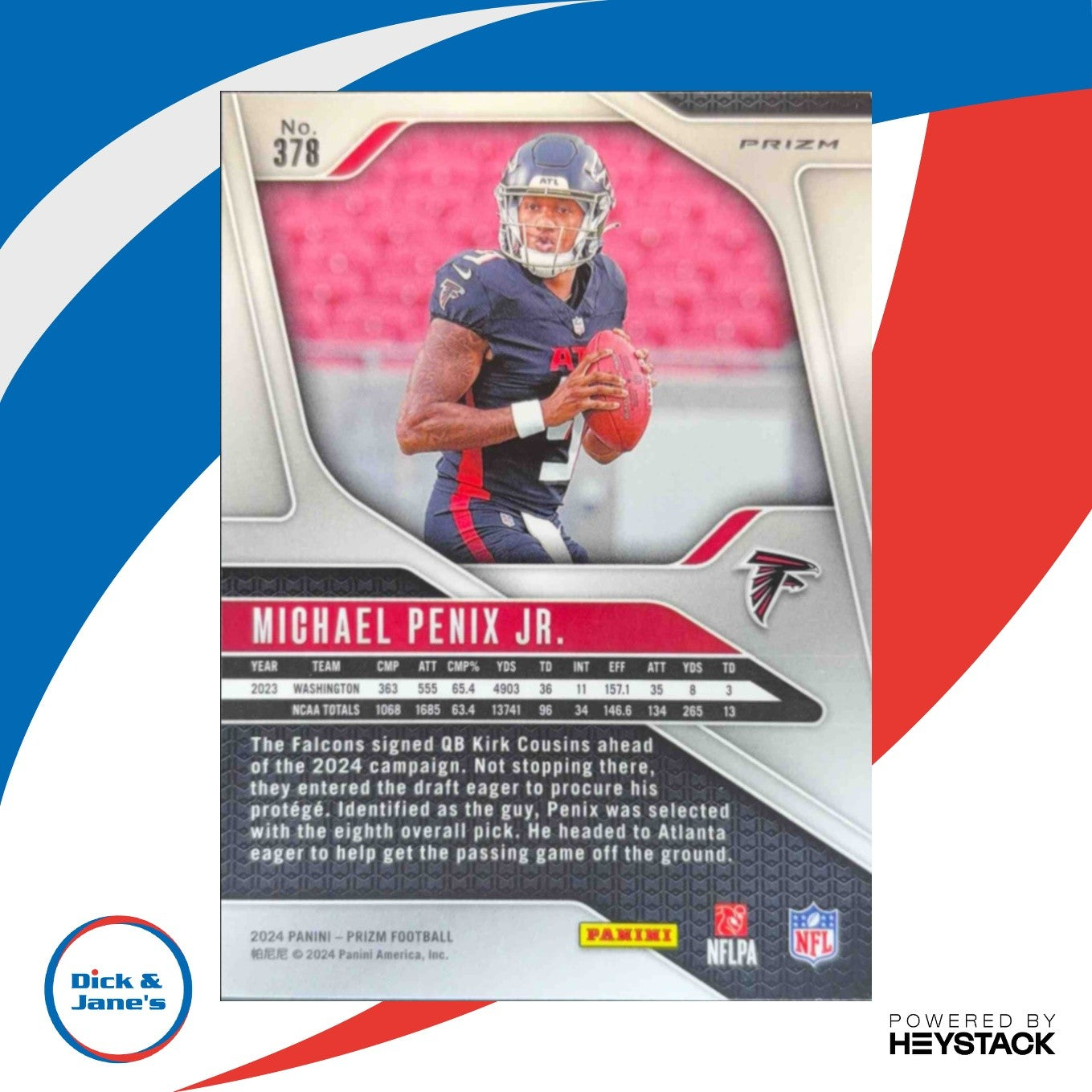 2024 Panini Prizm Michael Penix Jr. Black and White Checker #378 RC Falcons - Sports Cards