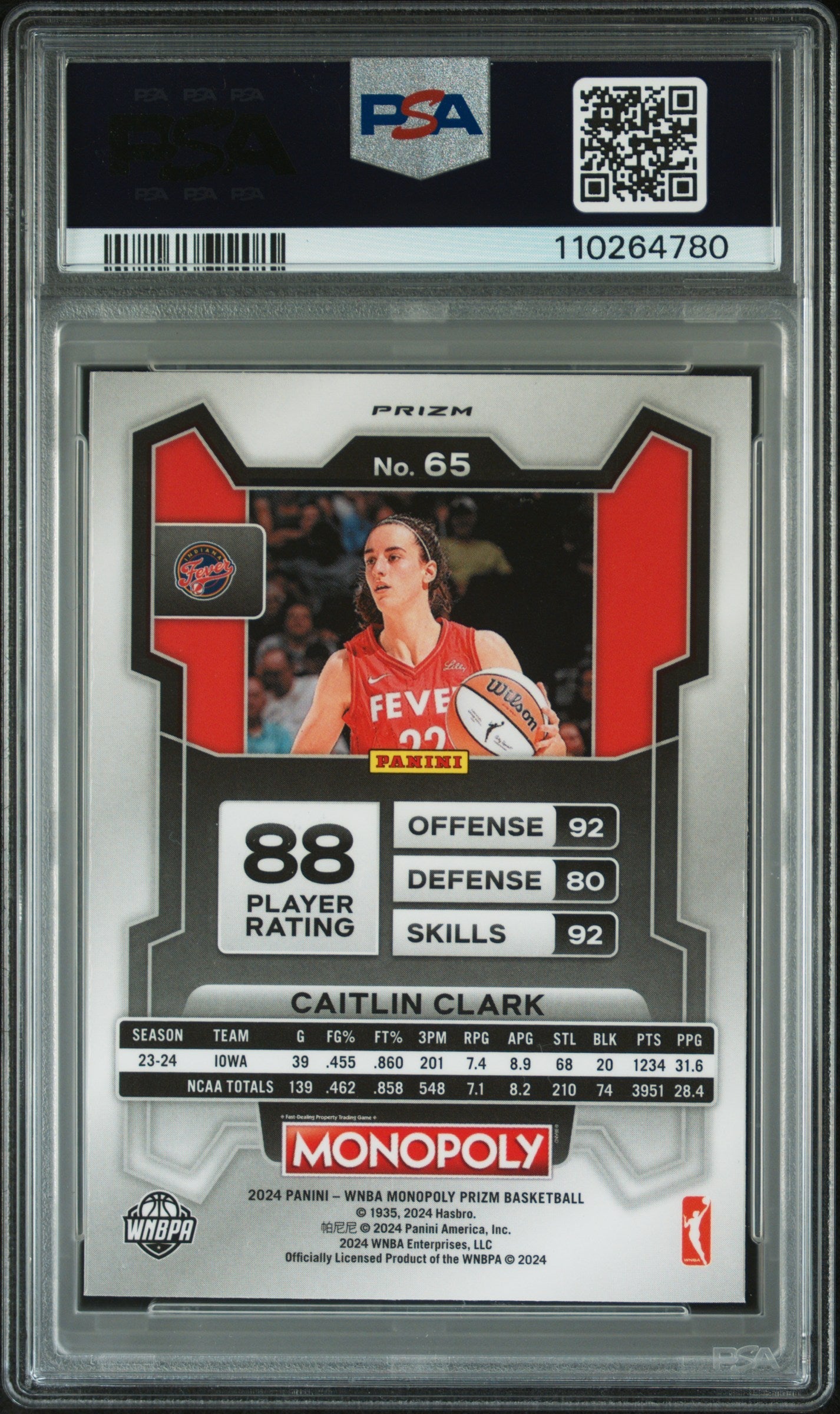 2024 Panini Prizm Monopoly WNBA Caitlin Clark Free Parking PSA 8 Indiana Fever - Graded Sports Cards