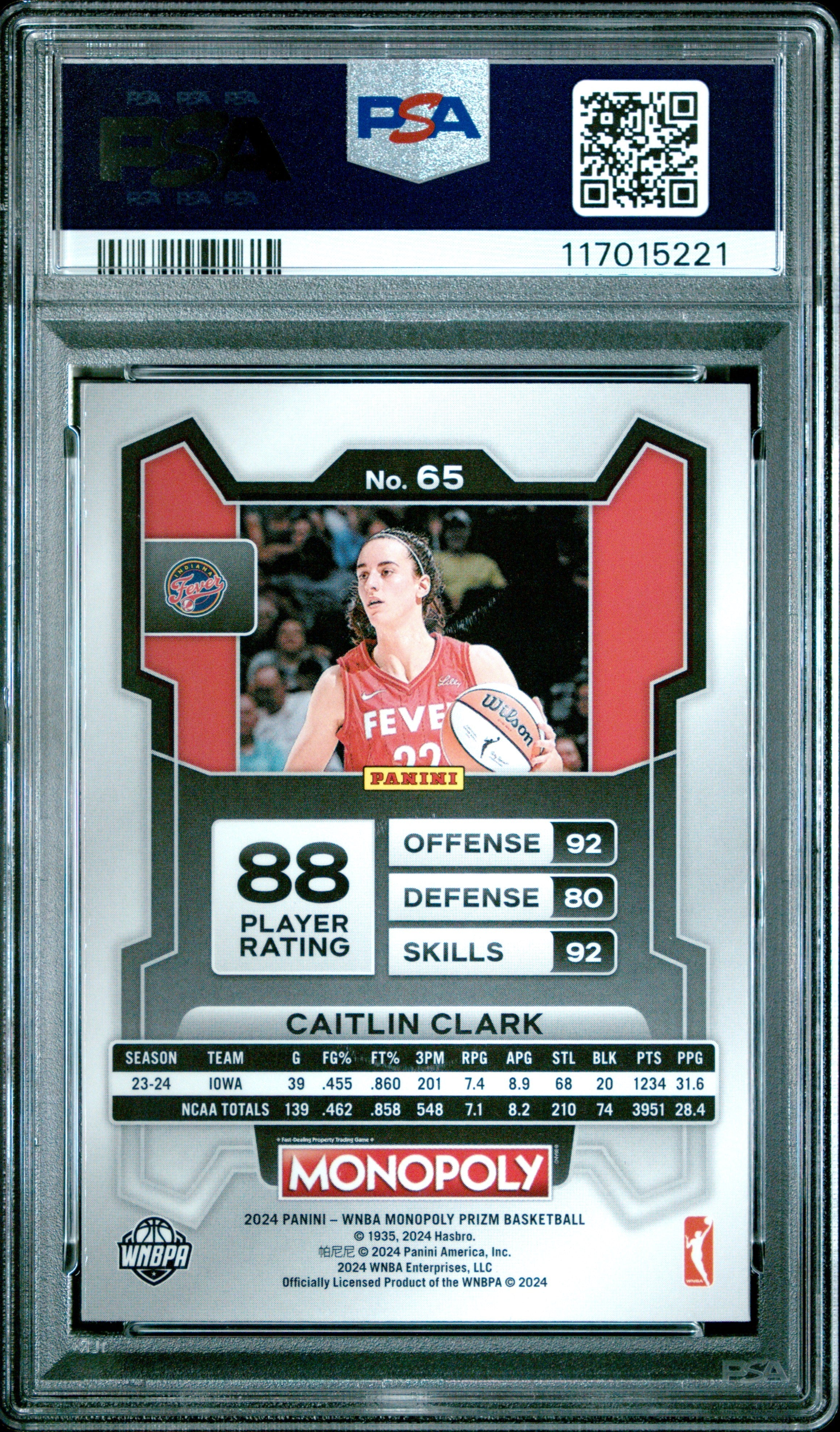 2024 Panini Prizm Monopoly WNBA Caitlin Clark Rookie #65 PSA 10 Indiana Fever Graded Sports Cards