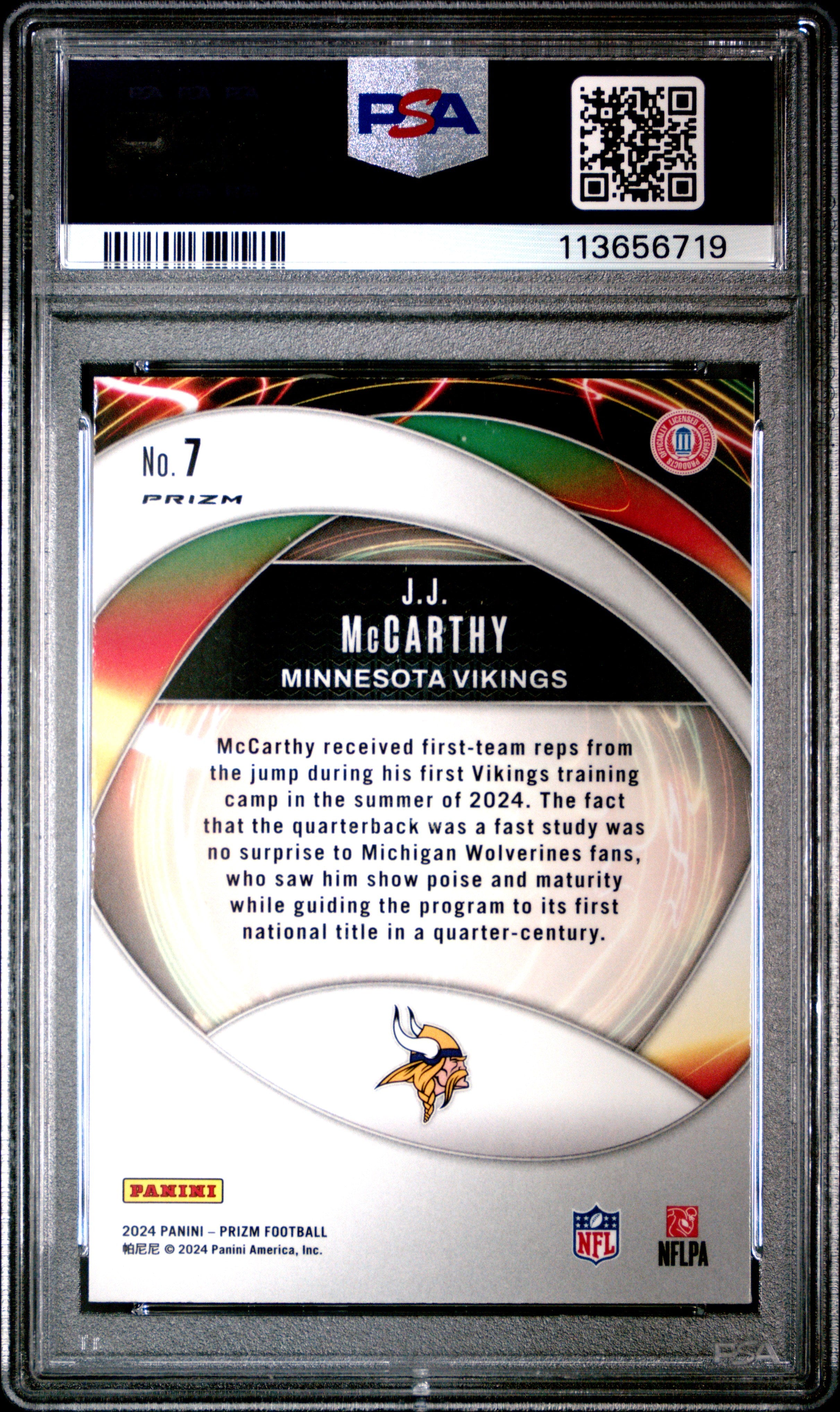2024 Panini Prizm Portals JJ Mccarthy Green Rookie #7 PSA 10 Minnesota Vikings Graded Sports Cards